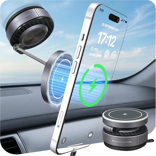 AAGJJ Holder,15W Android,360 3 Phone Holder for Model Y,Magnetic Phone Wireless Car Charger with Magsafe,Suction Cup
