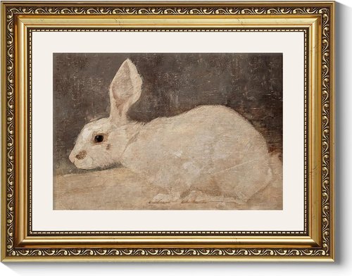 ARPEOTCY Vintage Gold Framed Wall Art - Easter White Rabbit Canvas Print | Aesthetic Victorian Decor 11x14 Inch