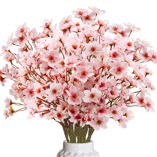 obbsie 24Pcs Artificial Cherry Blossom Flower, Faux Silk Peach Blossom Branches Fake Plum Blossom Flowers Stems Arrangements for DIY Home Wedding Table Centerpieces Vase Decor