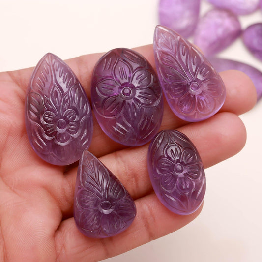 TGH Natural Amethyst Gemstones Carving Wholesale Cabochons Lot, Jewelry Making Loose Gemstone, Polished Gems, DIY, Wire Wrapping, Reiki, Wikka, Healing Crystals, Bulk Gemstone Deal, Pack Of 3