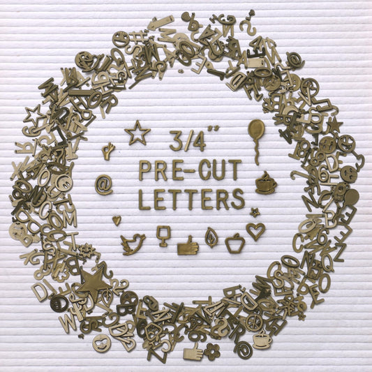 Antique Gold Letters for Letter Board Letters Only, 3/4 inch Message Board Letters for Felt Letter Board Signs (375 pcs) 0.75” Pre Cut Plastic Letterboard Letters Numbers Changeable Menu Board Symbols