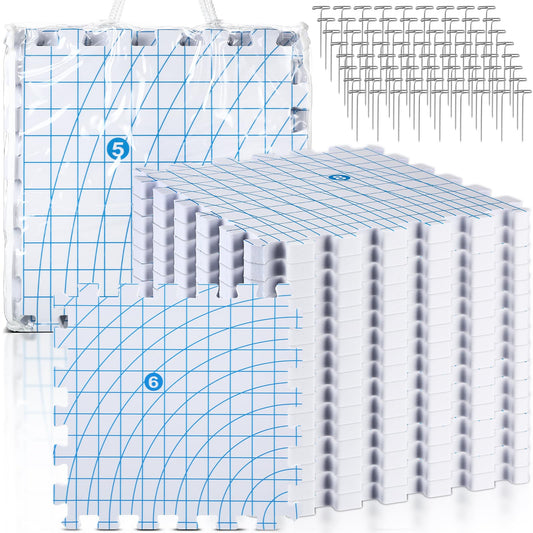Threehoney 16 Pcs Thick Blocking Mats for Knitting Interlocking Blocking Boards with Grids, 250 T Pins and Storage Bag for Needlework Needlepoint Crocheting Supplies