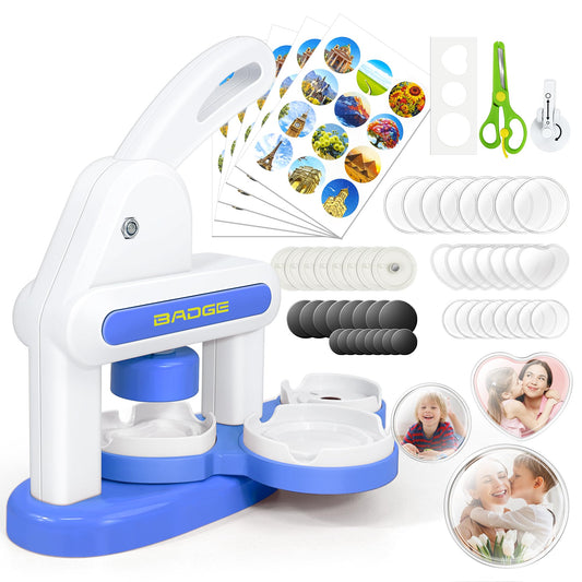 KPCB Tech Magnet Maker Machine with 100 Sets of Accessories, DIY Photo Fridge Magnet, Badge Pin Button Presser (Blue)