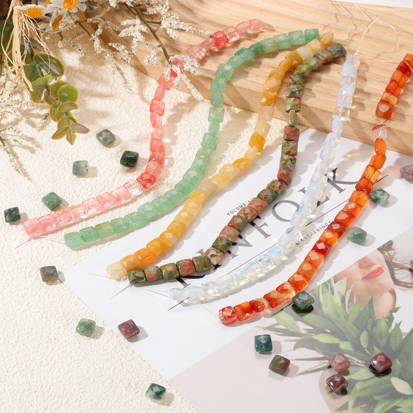 PATIKIL 50 Pack Natural Stone Beads, 8mm Faceted Square Agate Beads Bulk Turquoise Stones, for DIY Jewelry Making Necklace Bracelet Accessories, 2 Strands, 16 Inches, Blue