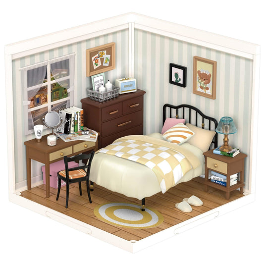 ROBOTIME DIY Miniature House Kit Mini Dollhouse Building Toy Set Plastic Tiny Room Making Kit with Accessories Model Room Craft Hobby Decent Gifts (Sweet Dream Bedroom)
