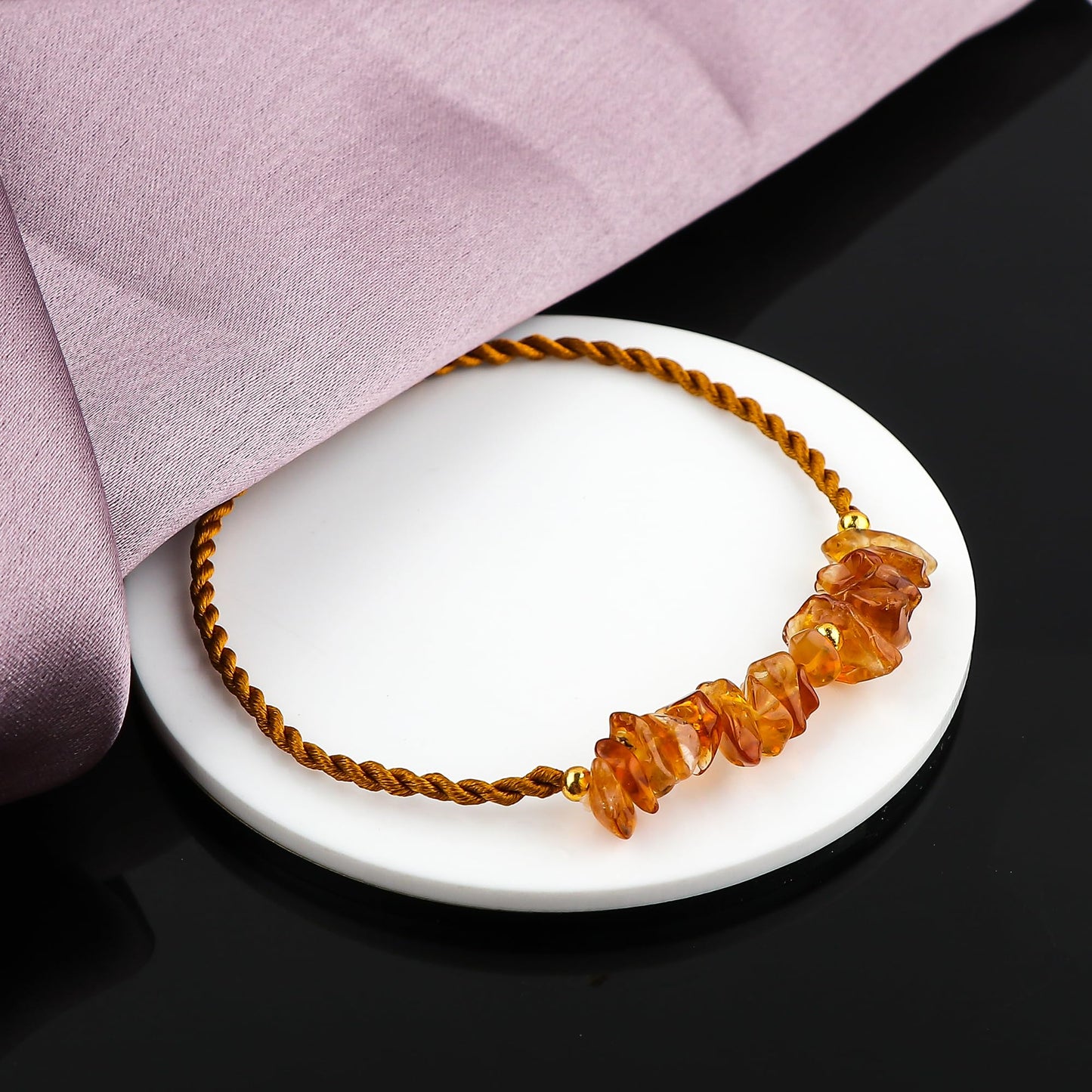 GEMSYMPHONY Citrine Gemstone Chips Rope Bracelet – Adjustable Handmade Crystal Chip Bead Bracelet for Women & Men, Natural Stone Healing Jewelry, Boho Style, Unisex Spiritual Gift (Citrine)