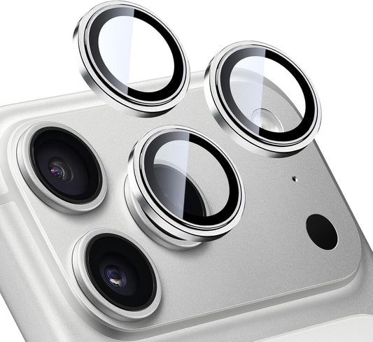 17 17 9H TENOC Camera Lens Protector for iPhone Pro & iPhone Pro Max, Tempered Glass Camera Screen Cover, Silver Metal