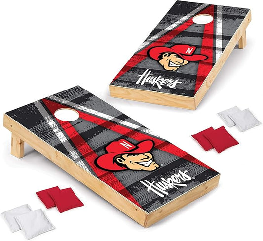 Wild Sports NCAA College 2' x 4' Wood Direct Print Tournament Cornhole Set, 8 Bean Bags, Vintage Triange Design - Tailgate, Outdoor, Backyard