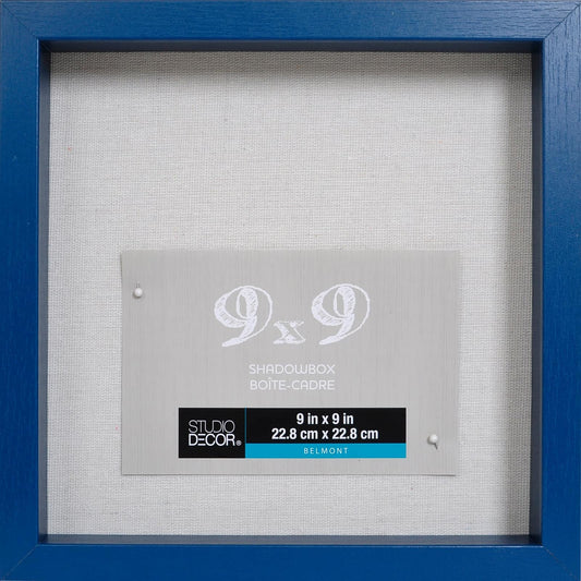 Studio Decor 9" x 9" Sapphire Blue Belmont Shadow Box - Includes Pre-Attached Hanging Hardware, Horizontal or Vertical Display - 1 Pack