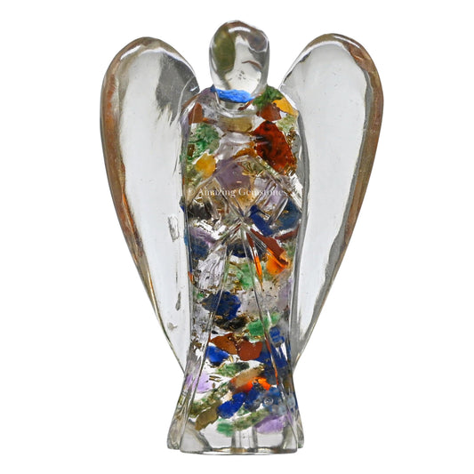 Amazing Gemstone Chakra Guardian Angel Figurine Pocket Crystal Angel for Protection - Orgone Guardian Angel with Orgonite Layer and Natural Crystal for Healing Gift (2 Inch, Organite)