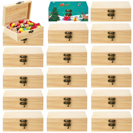 Tuanse 12 Pcs Unfinished Wooden Box with Hinged Lid Wood Small Craft Unpainted Jewelry Keepsake Rectangle Treasure Gift Storage Box for DIY Craft Home Storage Art Project, 6 x 4 x 2 Inch