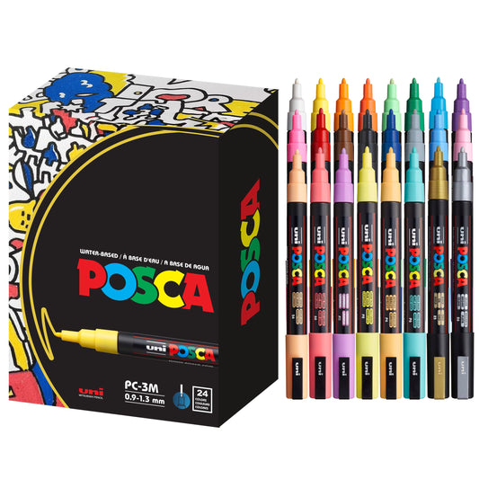 posca Paint Markers, 3M Fine Point Acrylic Paint Pens with Reversible Tips, Art Supplies For Gifts, Decorations, Fabric, Metal, Glass, Wood and Canvas, Set of 24