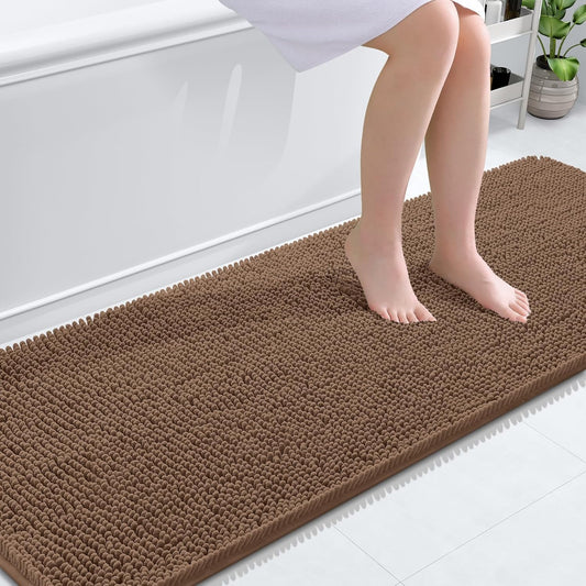 OLANLY Bathroom Runner Rugs - Extra Soft Chenille Bath Mats | 70x24 Mocha, Quick Dry & Machine Washable