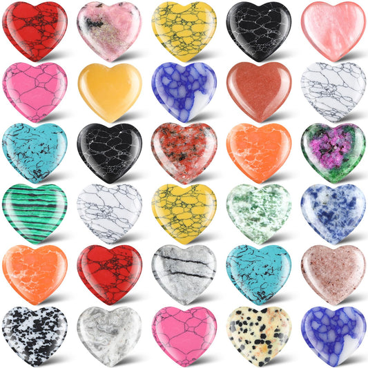 Nuenen 30 Pcs Heart Shape Crystals Stone Bulk 1.57 Inch Gemstone Mother Gift Heart Rocks Quartz Love Wholesale Pocket Palm for Women Mom Wedding Witchcraft Reiki Decoration