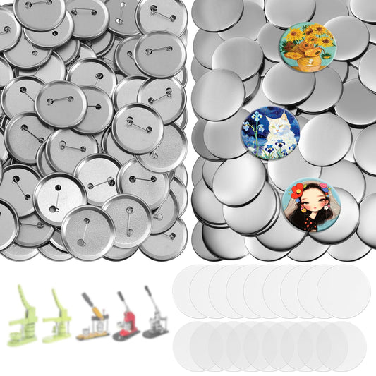 100 Sets Button Maker Supplies, 75mm/3 inch Button Supplies, with Metal Needle Back Cover, Metal Cover, Transparent Film and Blank Paper, Suitable for Button Making Machine and Pin Maker Press