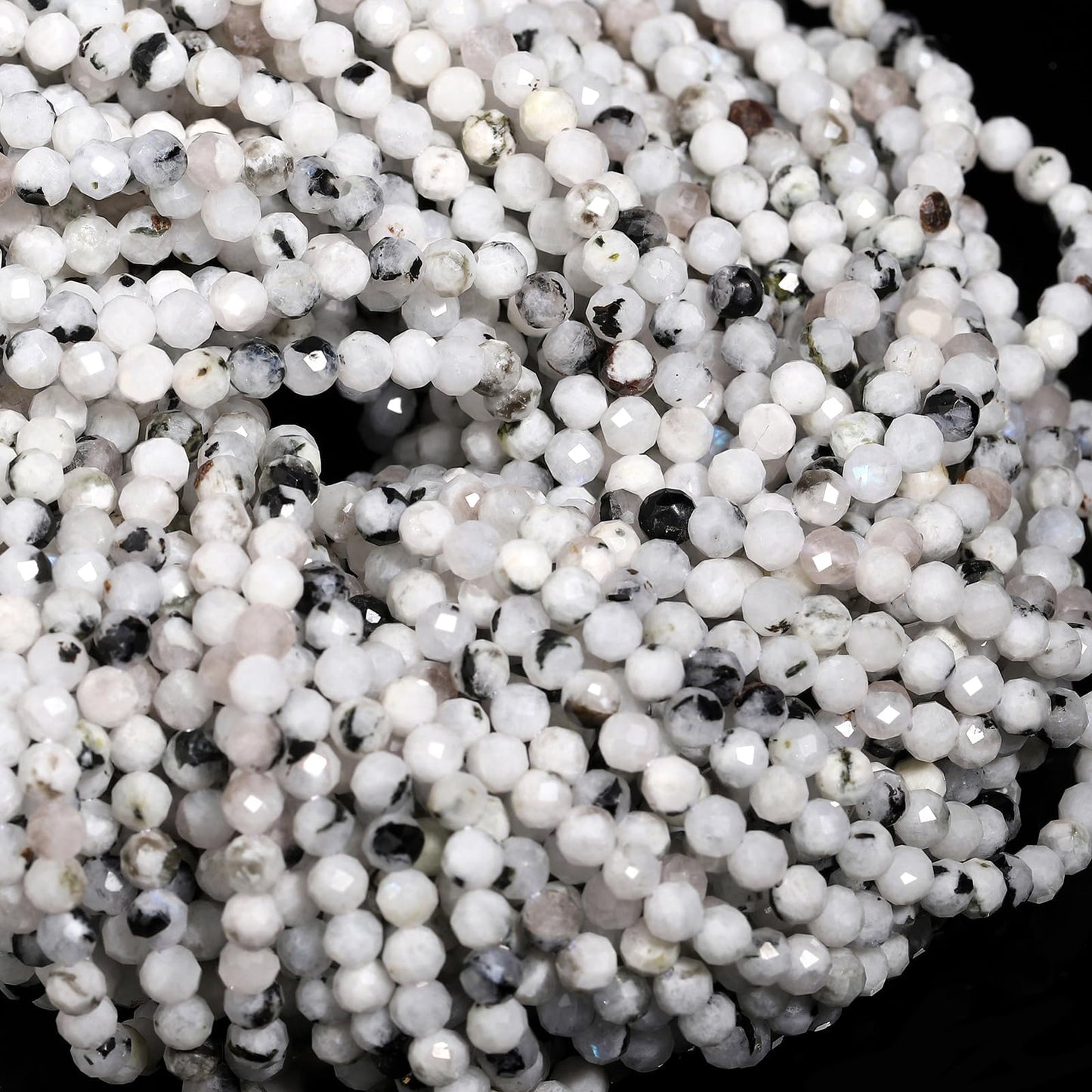 Song Xi 90pcs 4mm Natural Blackpoint Moonstone Gemstone Beads Faceted Round Loose Stone Beads for Jewelry Making (1 Strand)