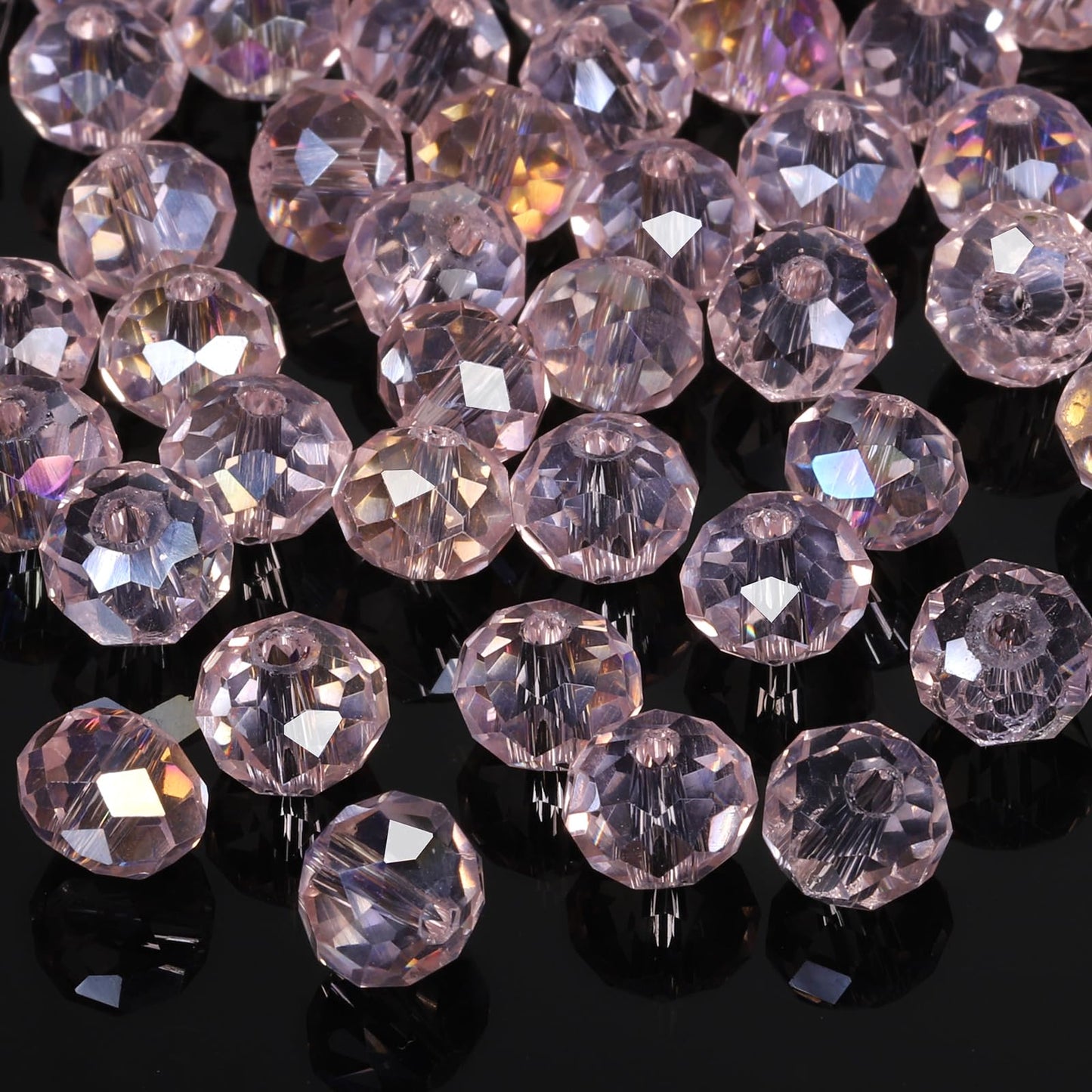 NITOPUPU 500pcs 6mm Crystal Glass Beads for Jewelry Making Faceted Rondelle Flat Beads for Bracelets Necklace Earrings DIY Crafts (Pink Crystal AB Bead)