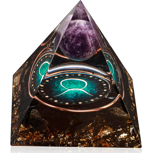 12 Zodiac Orgone Crystal Pyramid, Natural Amethyst with Obsidian,Healing Crystals Pyramid for Protection Chakra, Unique Constellation Pyramid for Positive Energy, Healing Money Health(Taurus)