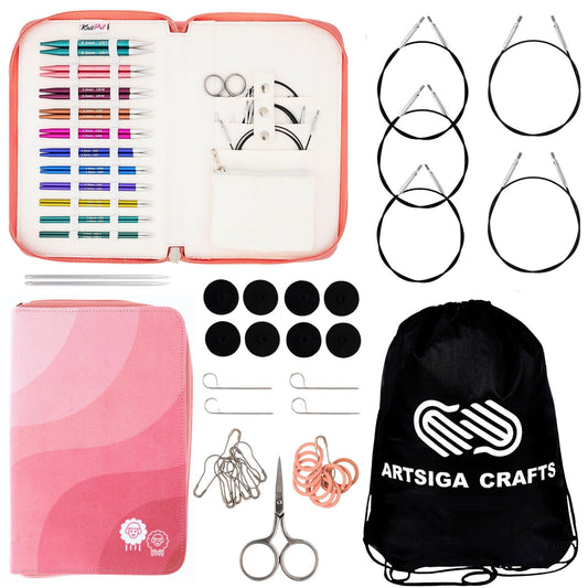 KnitPro Zing Regal Set 4 inch Circular Knitting Needles Size 2.5, 3, 4, 5, 6, 7, 8, 9, 10, 10.5, 11 Interchangeable, 5 Cables, Connectors & More, Fabric Case with Project Bag