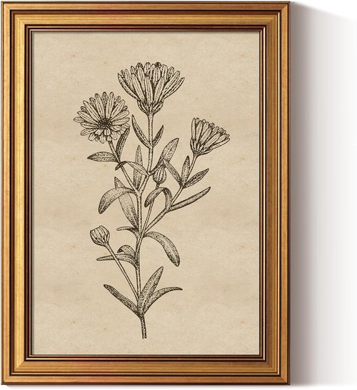 ARPEOTCY Gold Framed Botanical Wildflower Canvas Art Print - Vintage Rustic Decor | 12x16 Inch