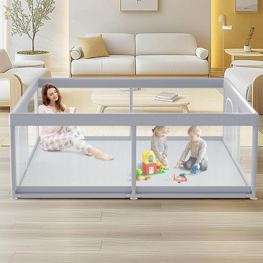 XVISHX Baby Playpen - 79 x 79 Inch Indoor & Outdoor Playard with Soft Breathable Mesh - Grey