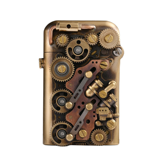 Classic Retro Automatic Ejection Steampunk Kerosene Lighter, Brass, Flint, Grinding Wheel, Gear, Linkage, Mechanical, Complex, Collectible, Men's Gift, Thorens Steampunk-Twin Torque (Bottom-Fill)