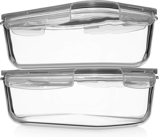 Skiennix Large Glass Food Storage Containers - 4 Piece Set with Locking Lids | BPA Free & Leak Proof, 8 Cups/63 Oz