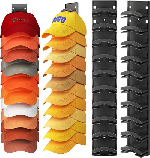 Hat Organizer by [Brand Name] - Holds Up to 20 Hats | 2-Pack Wall Rack with Strong Adhesive - Ideal for Baseball Caps (Black)