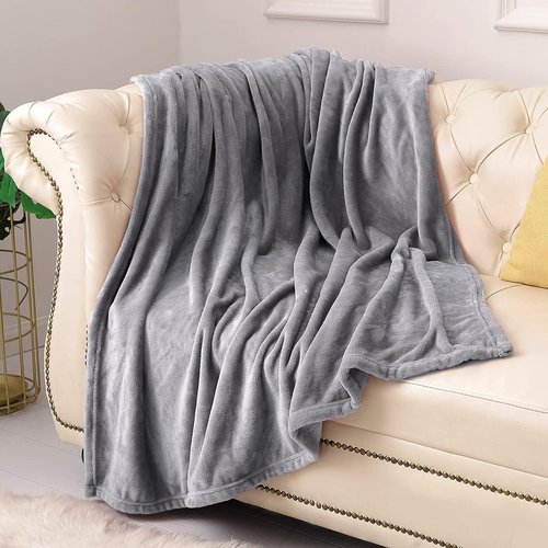 KMUSET Fleece Blanket - Lightweight Super Soft Cozy Throw in Grey | Luxury Microfiber for Bed