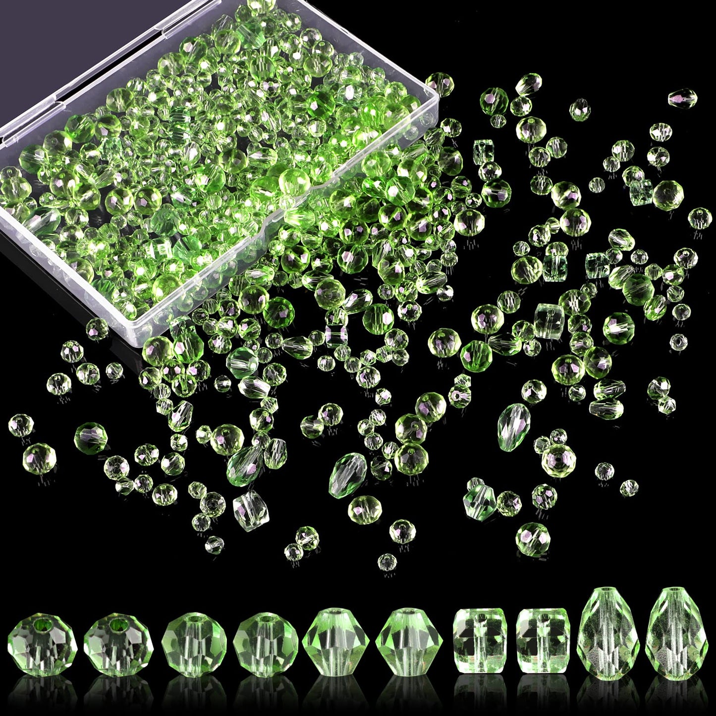 NIUBIER Crystal Beads, 600 Pcs Glass Assorted Crystal Beads for Jewelry Making, Rondelle with Container Box, Glass Bulk DIY Necklace Bracelet Earring(4/6/8mm, Green))