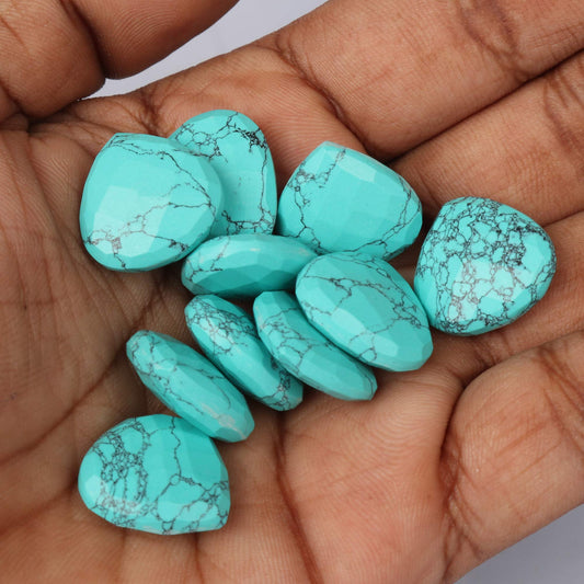 AAA++ Natural Blue Turquoise/pear Turquoise 116.50 Ct Lot of 10 Pcs Pear Faceted Cut Gemstones for Jewelry Making ET-961