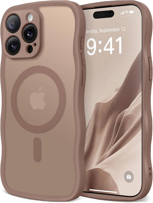 CAPRARO 15 [14 15 6.1 Inch, Cute for iPhone Pro Case, Compatible with MagSafe, [Curly Wave Edge] [Full Camera