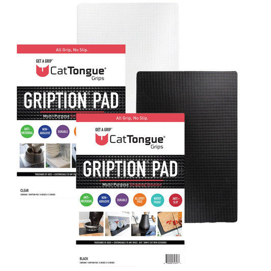 CATTONGUE GRIPS Non-Adhesive Anti-Slip Mat - Multi-Purpose Non-Slip Pad for Countertops, Desks, Tables & Workspaces - Ideal Desk Mat, Drawer Liner, Laptop Pad & More (Black & Clear, 8” x 12”)