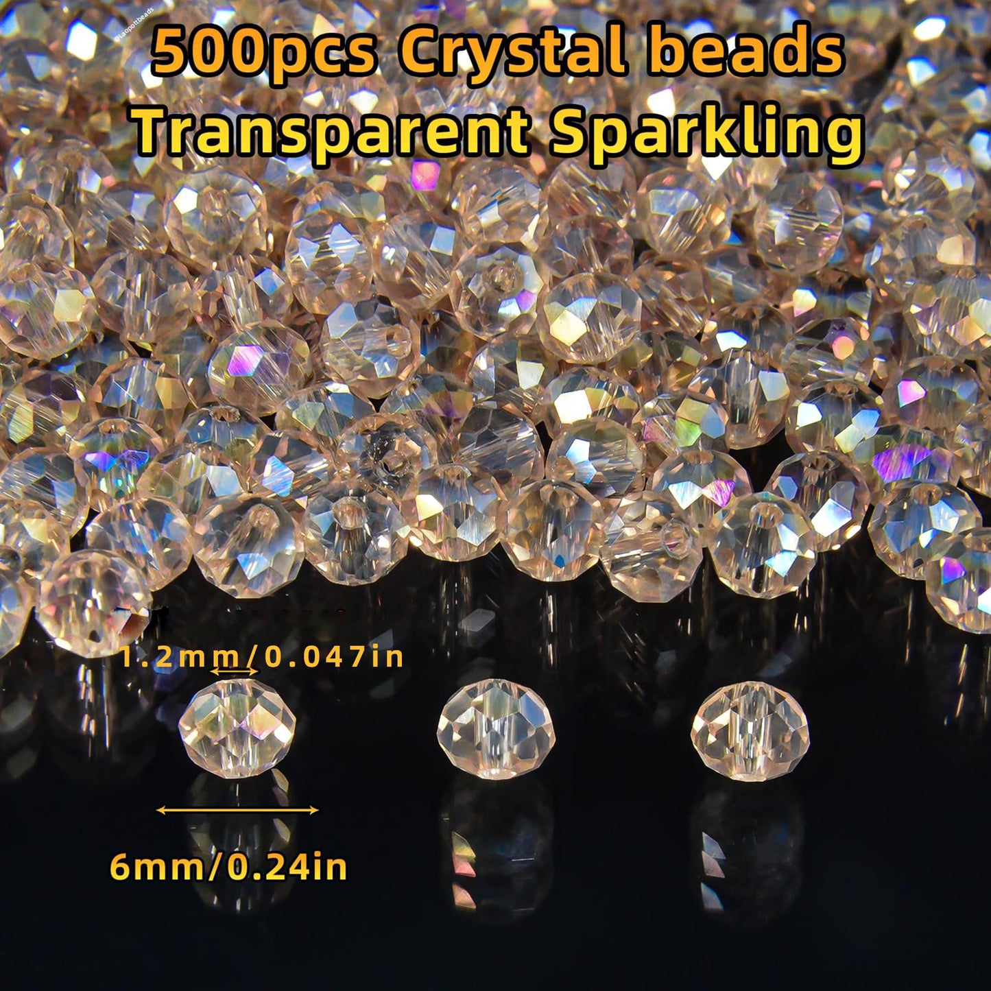 Laopottbeads 500Pcs 6mm Crystal Glass Beads for Jewelry Making Beads for Bracelets Necklace Pendants Making Supplies(Silver Champagne)