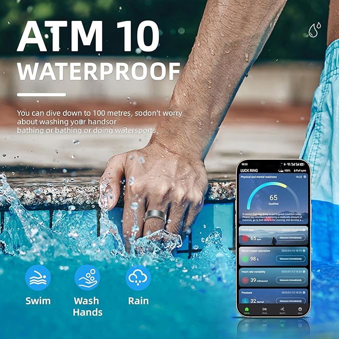 Smart Ring for Women Men, Health Fitness Tracker, 10ATM Waterproof Ring for iOS and Android, No Subscription Fee (Black, 11)