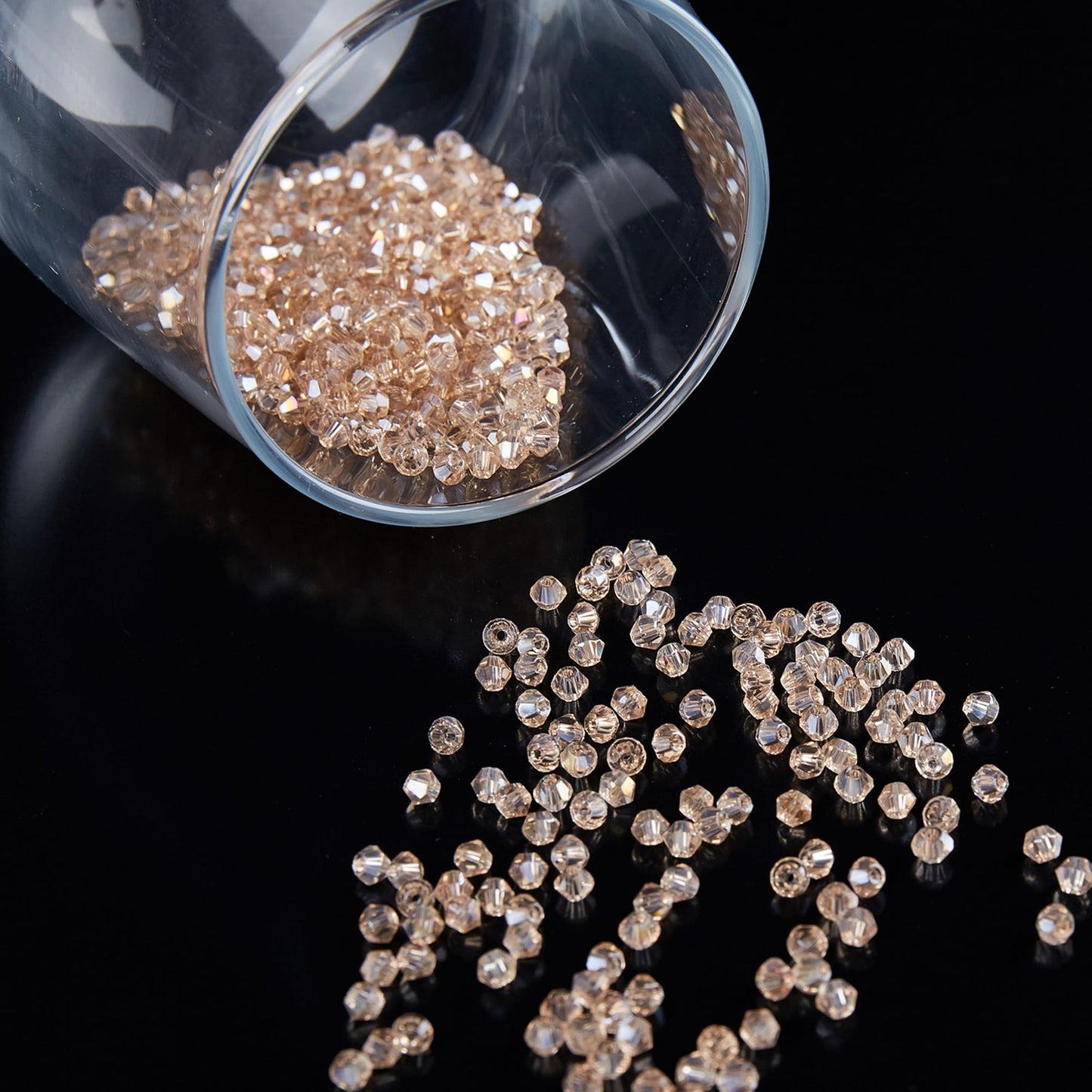 Laopottbeads 1200PCS 3mm Bicone Crystal Glass Beads for Jewelry Making, Sparkling Mini Beads for Suncatchers, DIY Bracelets & Craft Projects (Champagne Silver)