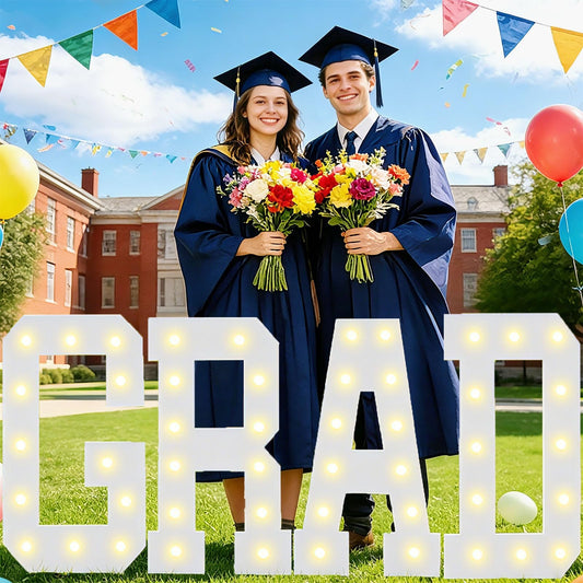 Pooqla Graduation Decorations 2026, 2.4FT Marquee Light Up Letters GRAD for Class of 2026 Decorations, Pre-cut Foam Board Party Decorations for Kindergarten Preschool High School College