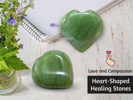 Amazing Gemstone Light Green Aventurine Crystal Heart Palm Stone - Pocket Massage Worry Stone for Natural Body Chakra Balancing, Reiki Healing and Crystal Grid