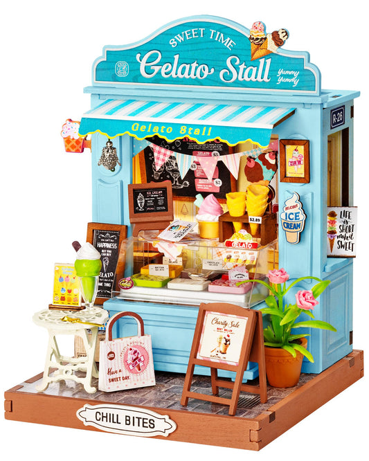 Rolife DIY Miniature Kit Mini Building Dollhouse Gelato Stall, Miniverse Lifestyle Mini Bookshelf Decoration, DIY Hobbies for Craftsman (Gelato Stall)