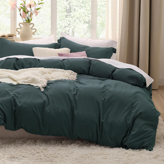 Bedsure Oversized King Duvet Cover Set - Forest Green Extra Soft Prewashed Cotton-Like Polyester, 3 Pieces (120''x98'') with Zipper Closure & 2 Pillow Shams