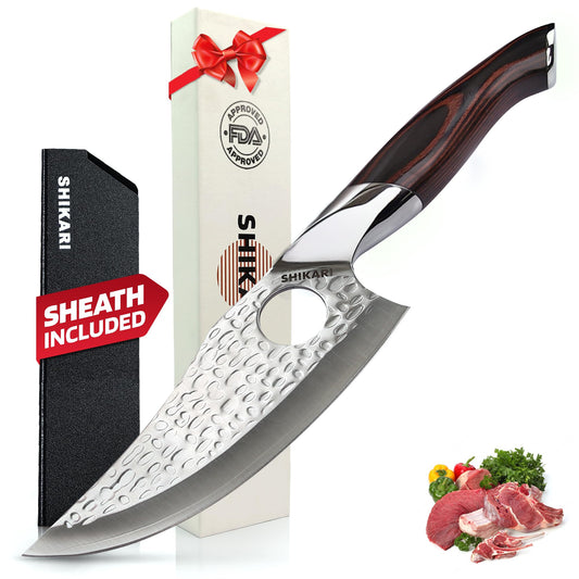 SHIKARI Viking Knife for Men – 6 inch Full Tang Japanese Kitchen Knife with VG10 Steel Blade, Hammer Finish, Ergonomic PakkaWood Handle, ABS Sheath – Northern Style Viking Knives Gift