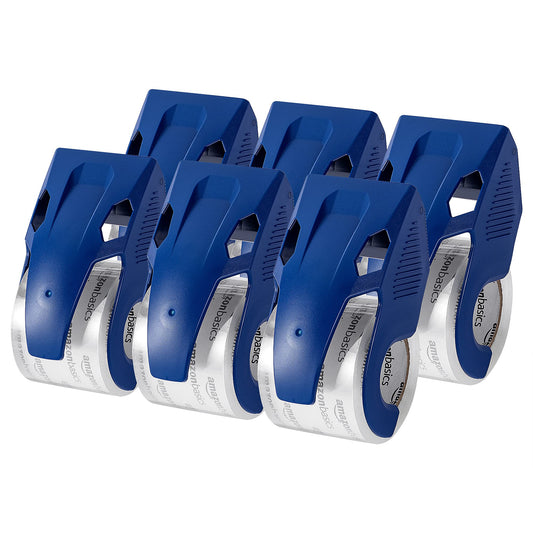 Amazon Basics Heavy Duty Packaging Tape with Dispenser for Shipping, Sealing Boxes, Moving and Storing, 1.88" x 22.2 yds, 6-Pack, 4.33 x 2.64 x 2.36 in