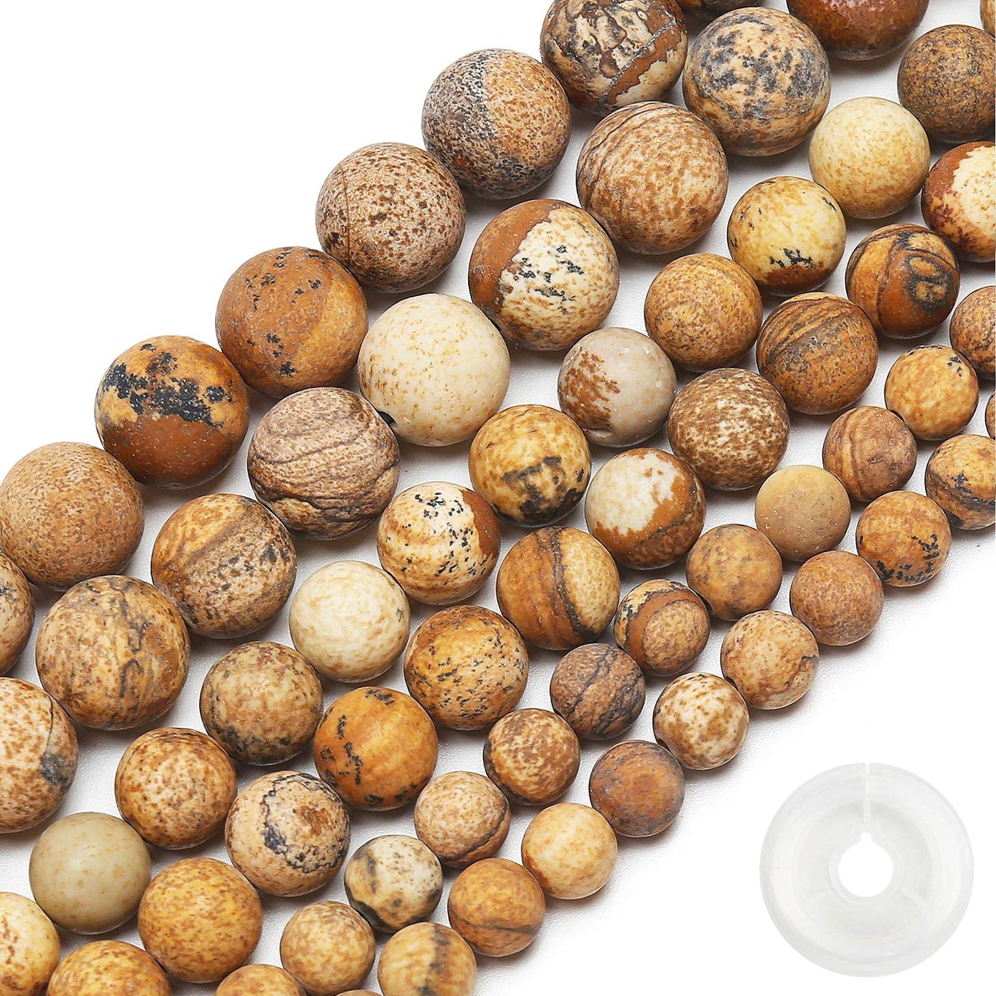 Natural Matte Picture Jasper Beads, 10MM Round Frosted Unpolished Loose Gemstone Beads for Bracelet Necklace Jewelry Making, Energy Stone Healing Power with Stretch Beading Cord