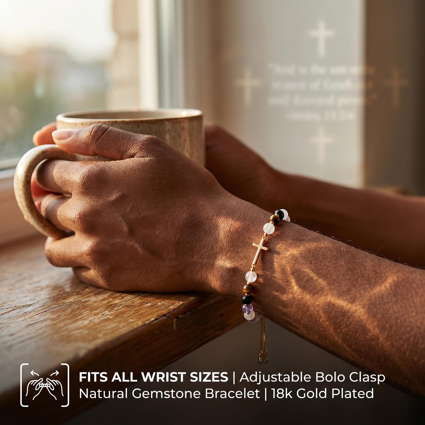 Aghfacy Encouragement Gifts for Women Cross Bracelet Natural Gemstone Crystal Bracelet Gold Cross Charm Christian Encouragement Gift Inspirational Gifts for Women Adjustable with Message Card