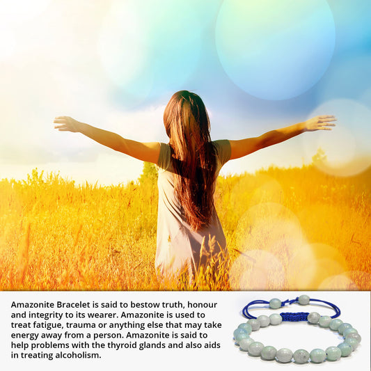 ANAYA AGATE Healing Crystal Bracelet – Chic Gemstone Bracelet for Men and Women – 8mm Round Bead Bracelets for Spiritual Healing, Protection, Positive Energy - Amazonite