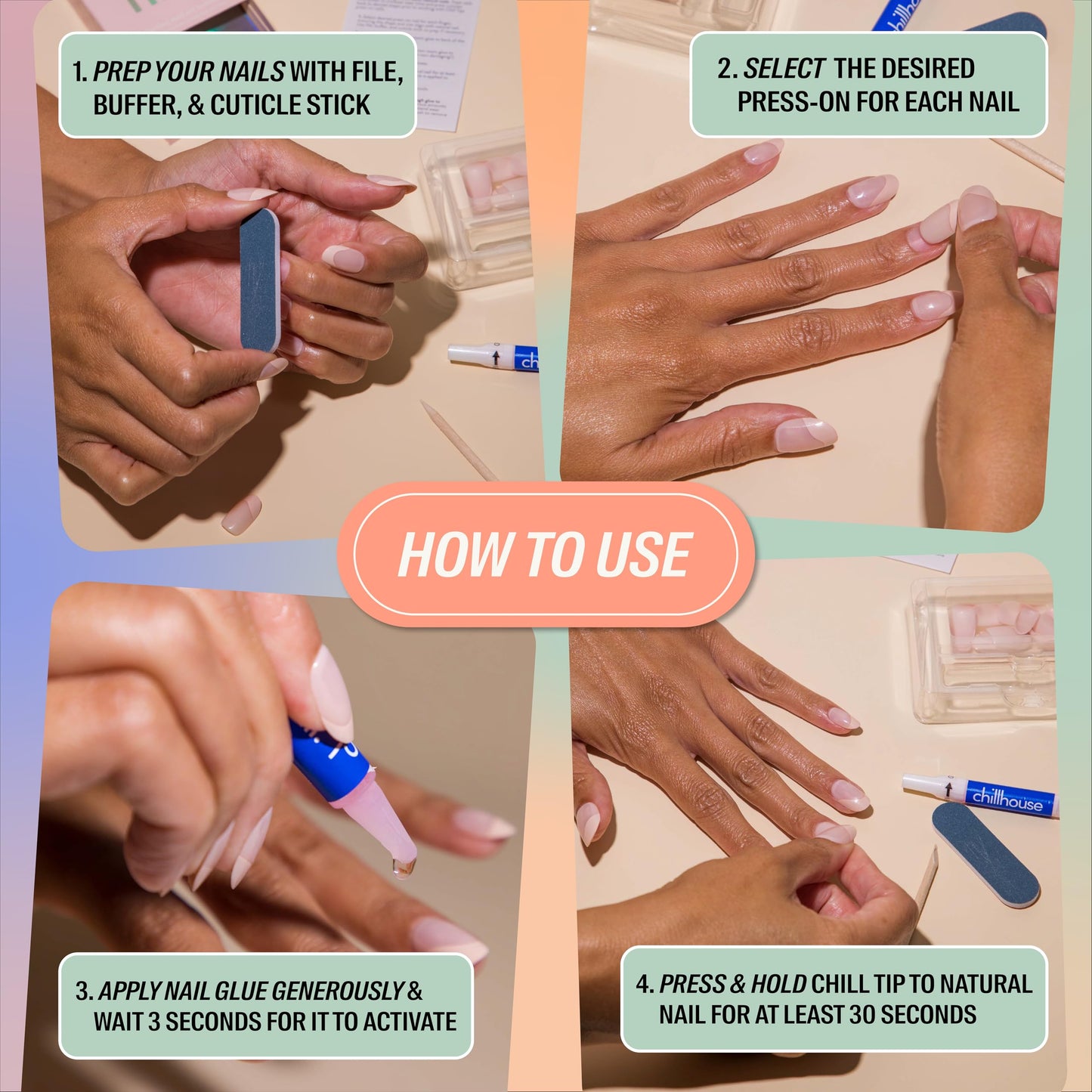 Chillhouse - Chill Tips, Press on Nails Kit - Want S'more? (Oval) - 24 Nail Shapes & Sizes - Up to 2 Weeks of Wear - Customizable Fit - Reusable - Latina Founded & Women Owned - Beauty & Self Care