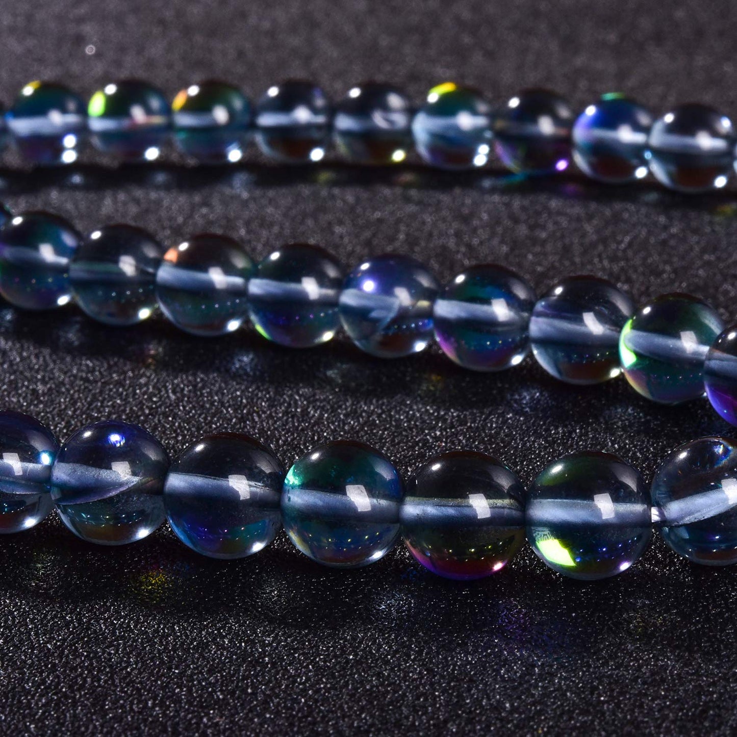 Asingeloo 48PCS 8mm Gray Angel Aura Round Gemstones Polished Mermaid Aura Moonstone Bead Smooth Stone Loose Beads Crystal Quartz for DIY Jewelry Making 1 Strand 15”