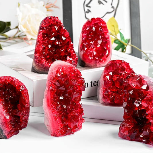 CrystalHola 200-700g Selected Raw Geode Quartz Cluster Home Feng Shui Ornaments Energy Stone Healing Tools Meditation Feng Shui Decoration,Stone Display Piece, Mineral Specimen (Claret, 500-600g)