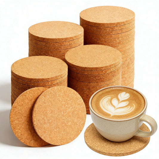 100 Pcs Cork Coasters for Drinks, Thick Absorbent Plain Round Coasters Bulk, Heat Resistant Reusable Cup Mats for Wine Glass and Coffee Mug, Simple Cork Pads for Home or Gifts