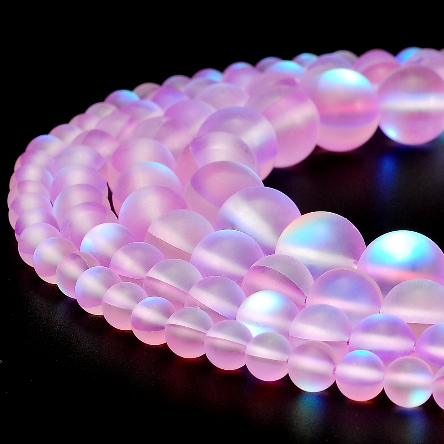 RUBYCA 8mm Round Moonstone Matte Crystal Glass Beads Aura for Jewelry Making Purple, 1 Strand